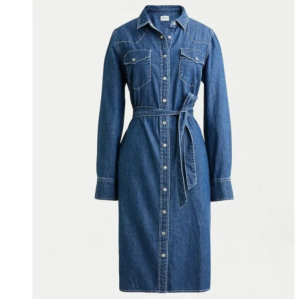 J. Crew Indigo Denim Shirt Midi Dress